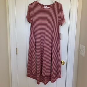 LuLaRoe Carly Dress: S Pink and Gray Stripes